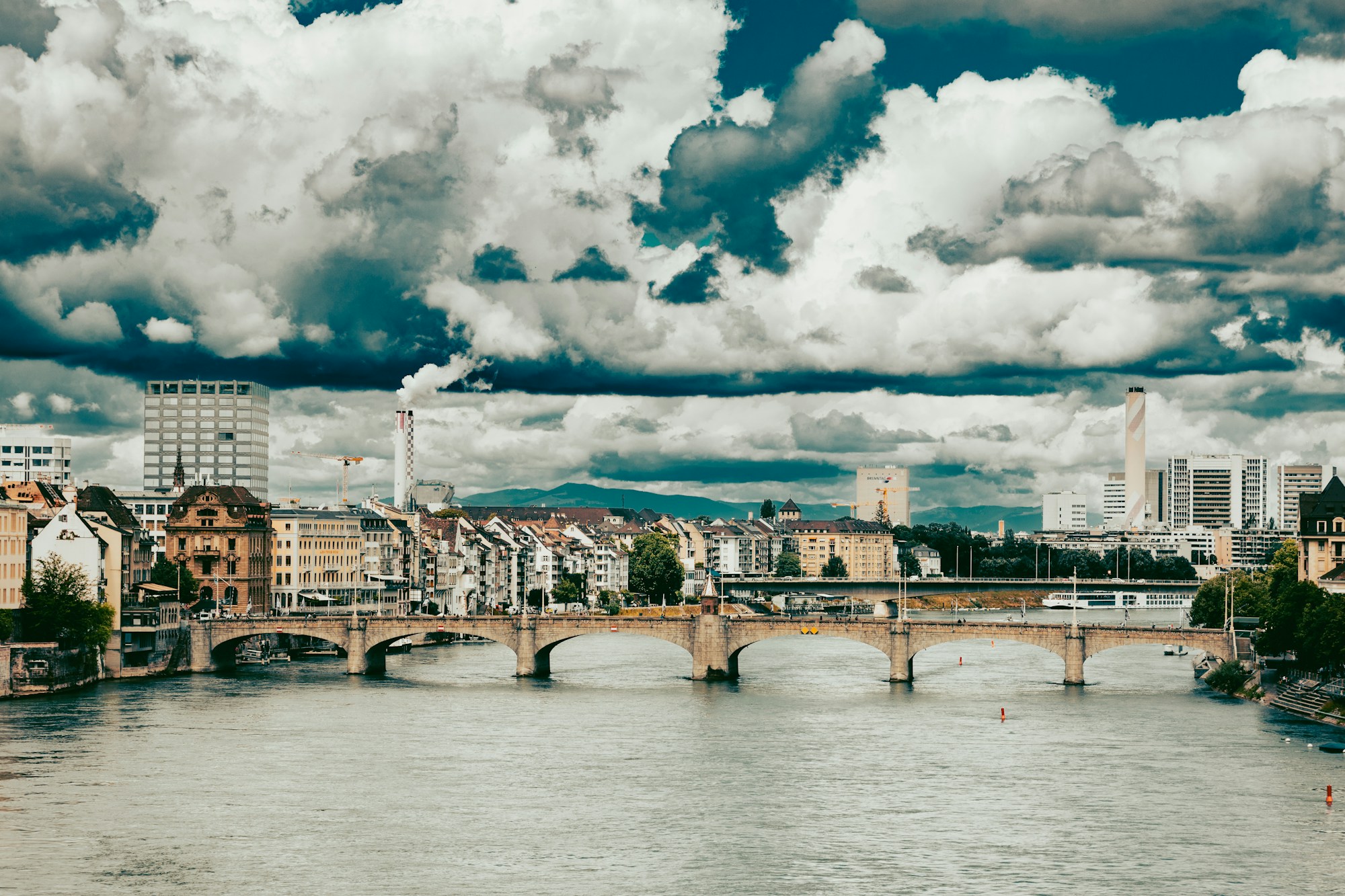 Rhine river and Mittlere Brücke, Basel Old Town, Switzerland